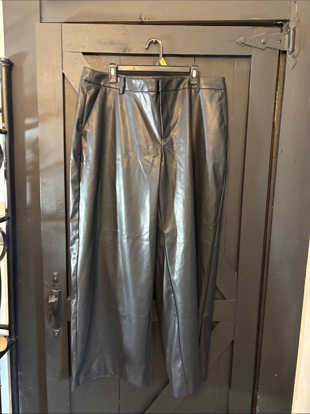 Ashley Graham Black Faux Leather Wide-Leg Trousers